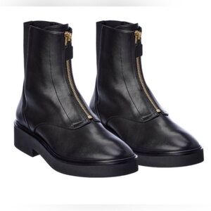 Stuart Weitzman Lodge Zip Front Black Leather Ankle
Combat Boots